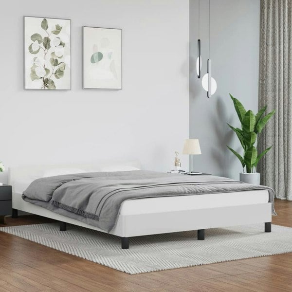 Berkfield Bed Frame with Headboard White 135x190cm 4FT6 Double Faux Leather