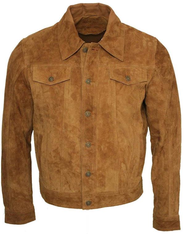 Infinity Leather Mens Goat Suede Leather Trucker Jacket-Taraz