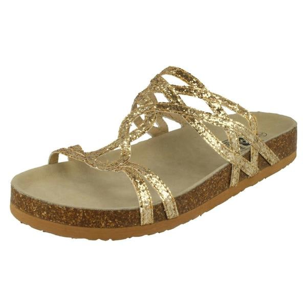 Down to Earth Ladies Down To Earth Cork Effect Glitter Sandals