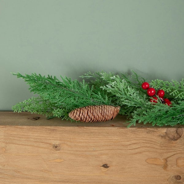 Samuel Alexander 1.50m Pine and Red Berry Christmas Garland with Pinecones