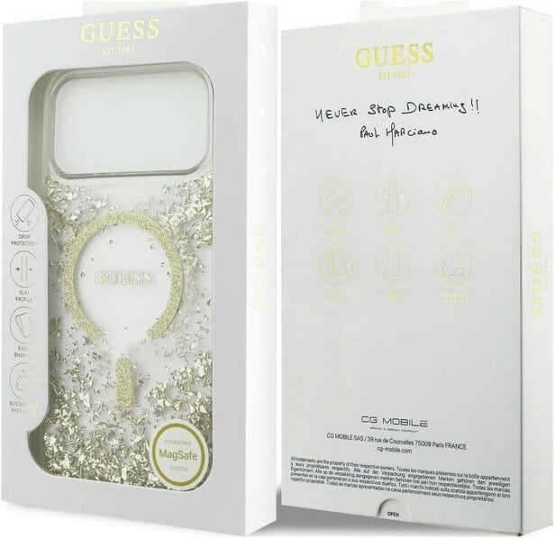 Guess Resin Bottom Glitter Case with MagSafe for iPhone 17/18 Pro Max 6.9" Clear Gold - GUHMP18XRGRGED