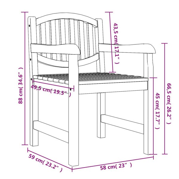 Berkfield Garden Chairs 2 pcs 58x59x88 cm Solid Wood Teak