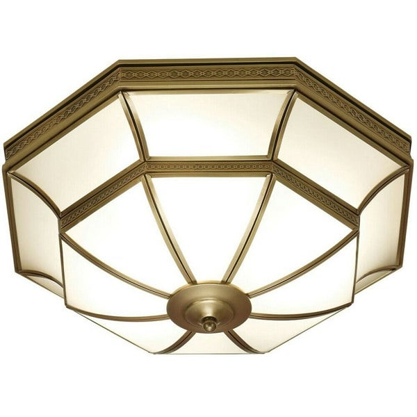 Luxury Flush Ceiling Light Antique Brass & Frosted Glass Traditional Feature Loops