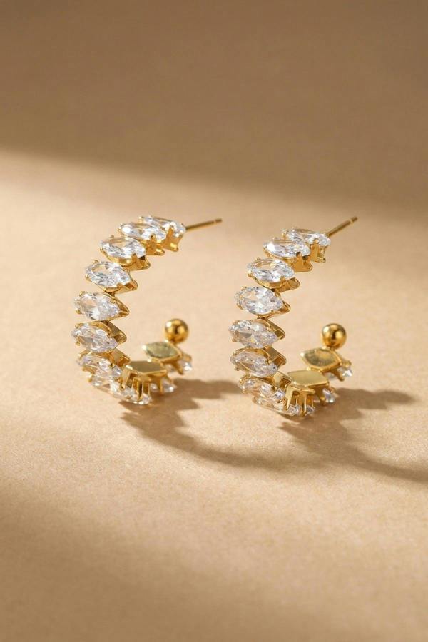 ARIIRA Twyla Marquise Crystal C Hoop Earrings