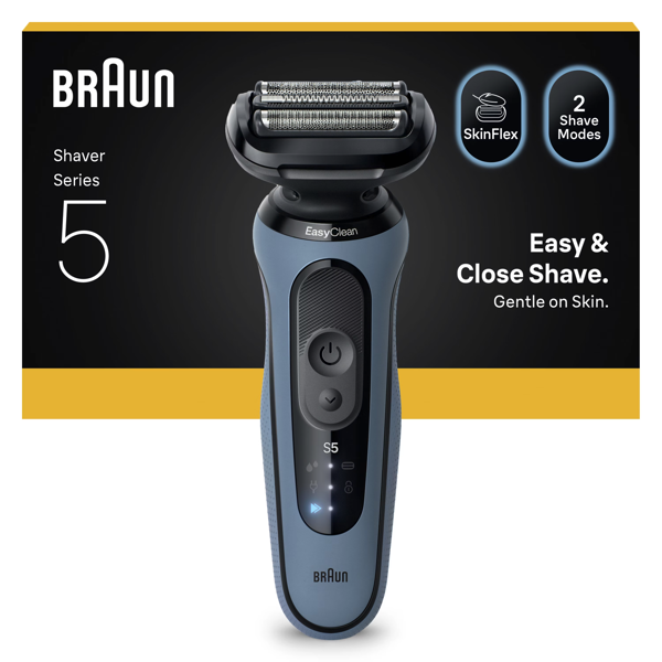 Braun Series 5 52-A1000S Electric Shaver, Up to 50 min - Azure