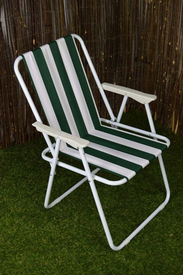 Samuel Alexander 3 Pack of Folding Camping / Picnic Chair in Green and White Garden Patio