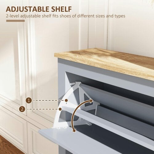 Wyld Haus Kamcha Grey and Natural Wood Narrow Shoe Cabinet With 2 Flip Drawers For 6 To 12 Pairs