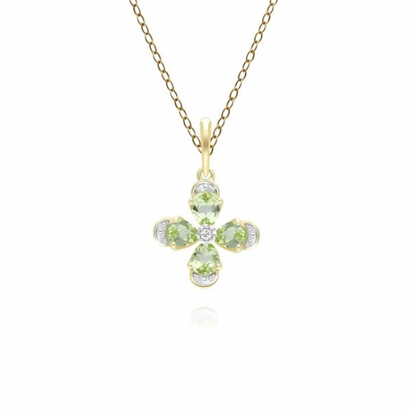 Gemondo Floral Peridot & Diamond Pendant Necklace in 9ct Yellow Gold