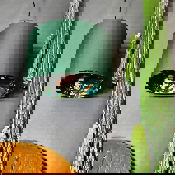 Teal lemur wallpaper lampshade in Hunter Green Cotton