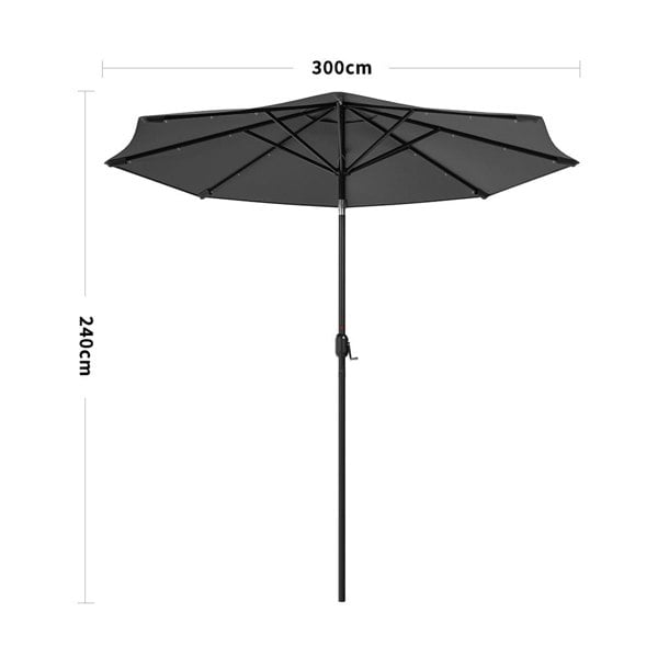 Black 3m Iron Garden Parasol Sun Umbrella With Solar LED Lights Parasols & Rain Umbrellas Living and Home Only parasol