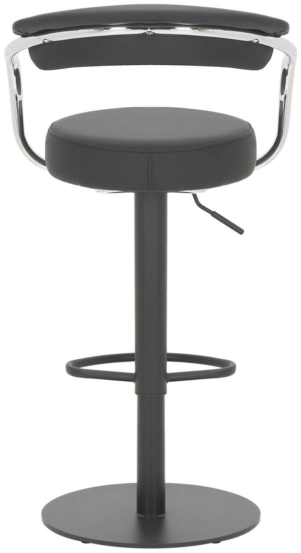 Lamboro Zenith Deluxe Single Kitchen Bar Stool, Matt Black Stem & Footrest, Height Adjustable, Swivel, Faux Leather Seat & Backrest, Black