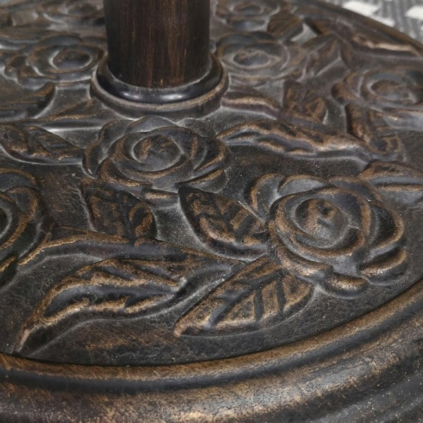 Samuel Alexander Outdoor 4 Person Round Glass Top Garden Dining Table Chairs With Beige Parasol and Base Set