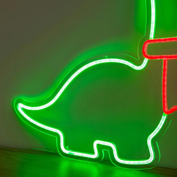 Samuel Alexander 43cm Light up Green & Red Neon Dinosaur Christmas Light with Scarf & Stand