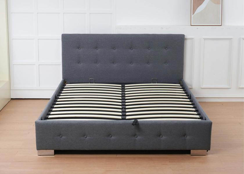 The Oslo Grey Linen Tufted Ottoman Bed Frame - Madefor.Living