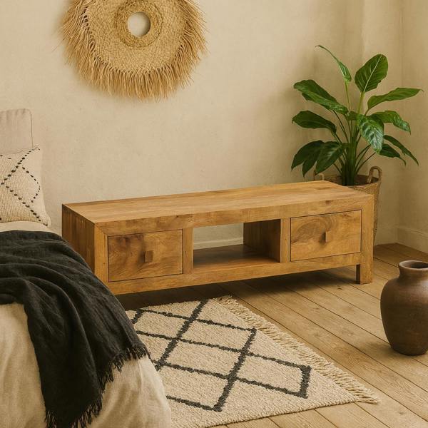 Wyld Haus Manila Light Mango Wood Wide TV Unit
