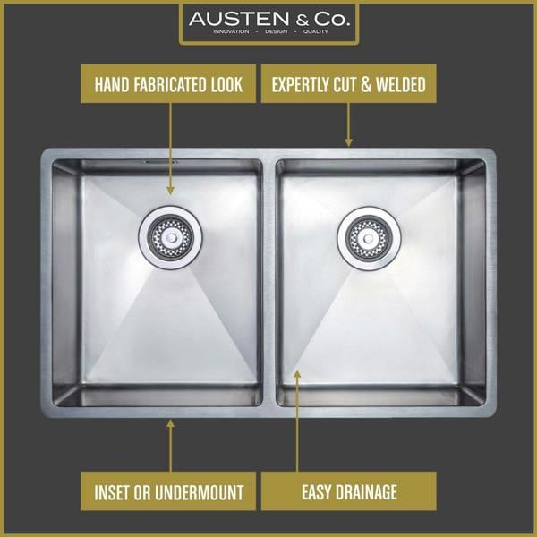 Austen & Co. Garda Double Bowl Reversible Inset Or Undermount Stainless Steel Kitchen Sink