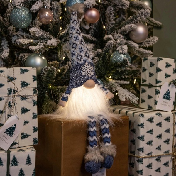 Samuel Alexander 55cm Battery Operated Light up Blue Christmas Gonk with Dangly Legs & Snowflake Hat