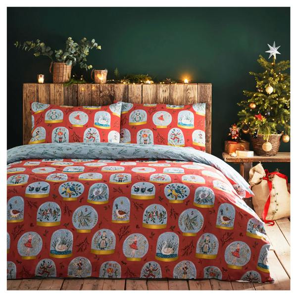 Furn Twelve Days of Christmas Duvet Cover Set - Red - 