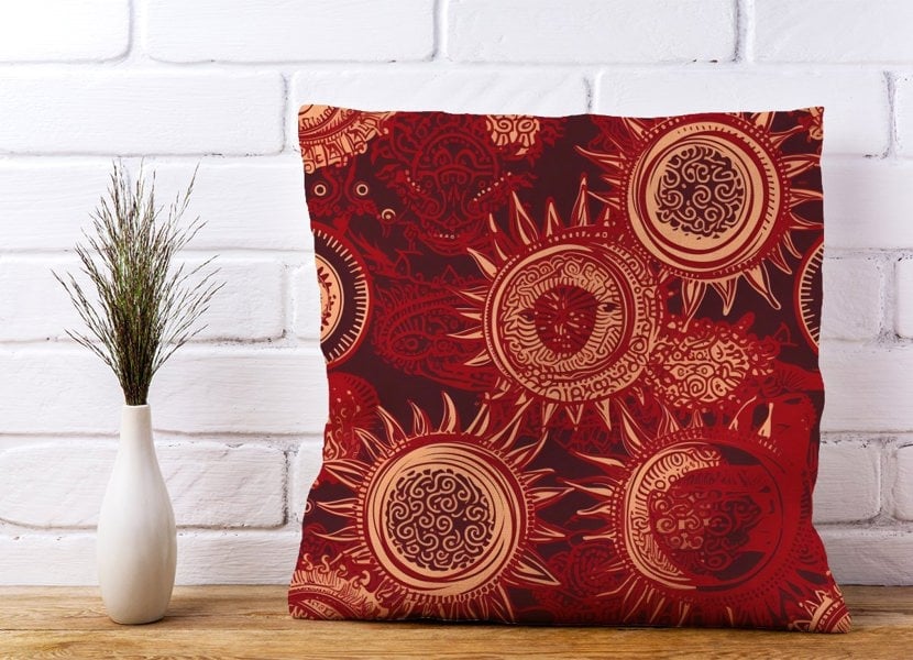 Warren Reed Abstract Red Moon and Sun Cushions