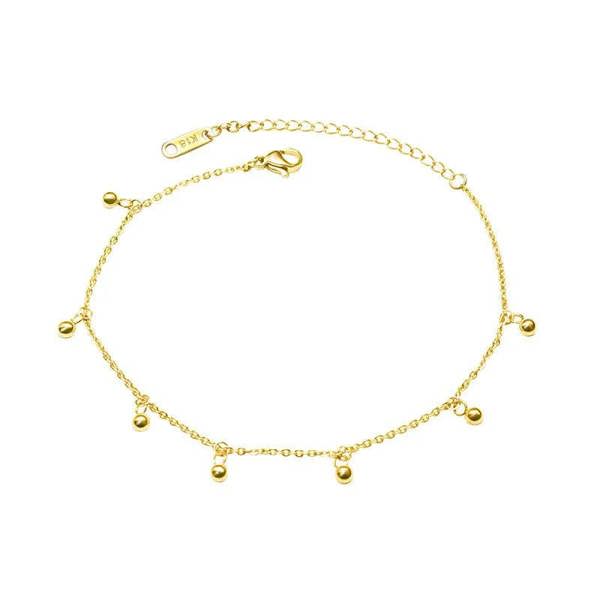 Elk & Bloom Tiny 14K Gold Beaded Drop Satellite Anklet