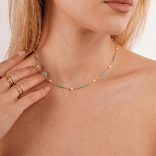 Spero London Turquoise Beaded & Pearl Sterling Silver Necklace
