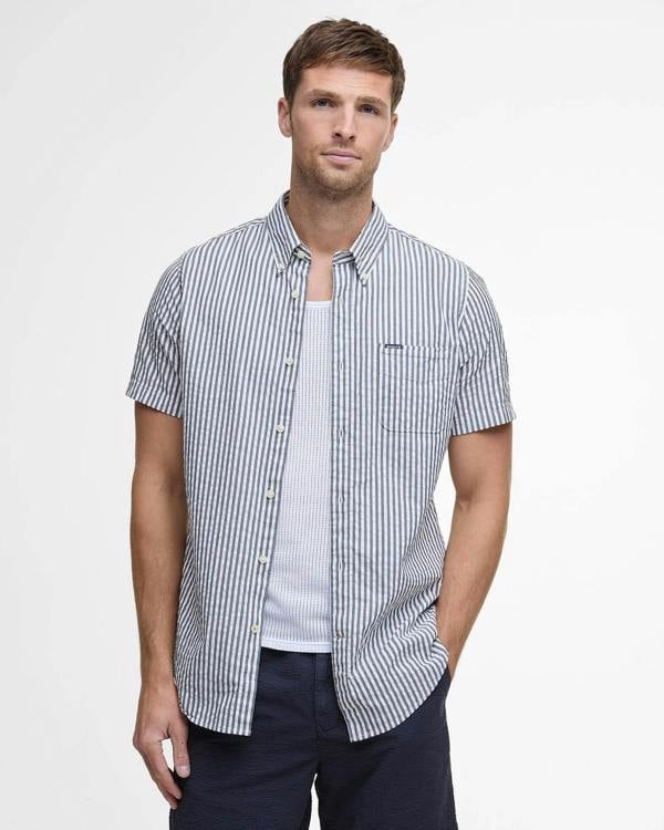 Barbour Cresswell Seersucker Regular Short-Sleeved Shirt - Classic Navy