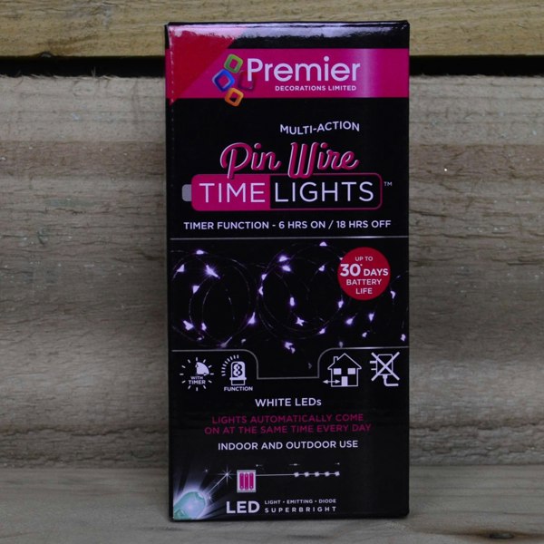 Samuel Alexander 50 LED 2.5m Premier MicroBrights Indoor Outdoor Christmas Multi Function Battery Operated Lights with Timer on Pin Wire in Cool White