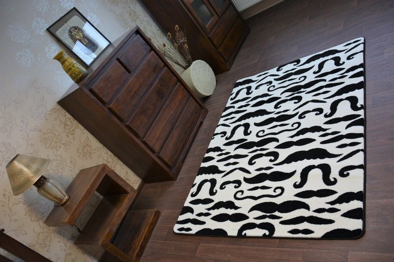 RugsX Sketch Moustaches Rug - Black & White