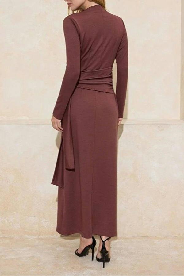 WOVCOR Tie-Detail Draped Fabric Knit Dress