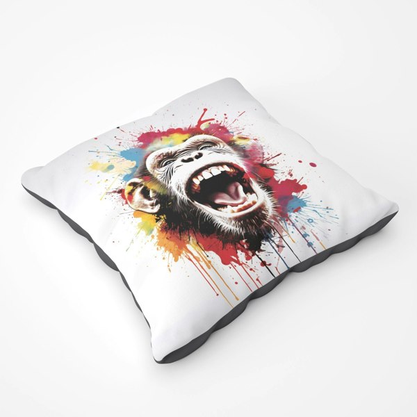 Warren Reed Coloured Splashart Crazy Monkey Face Floor Cushion