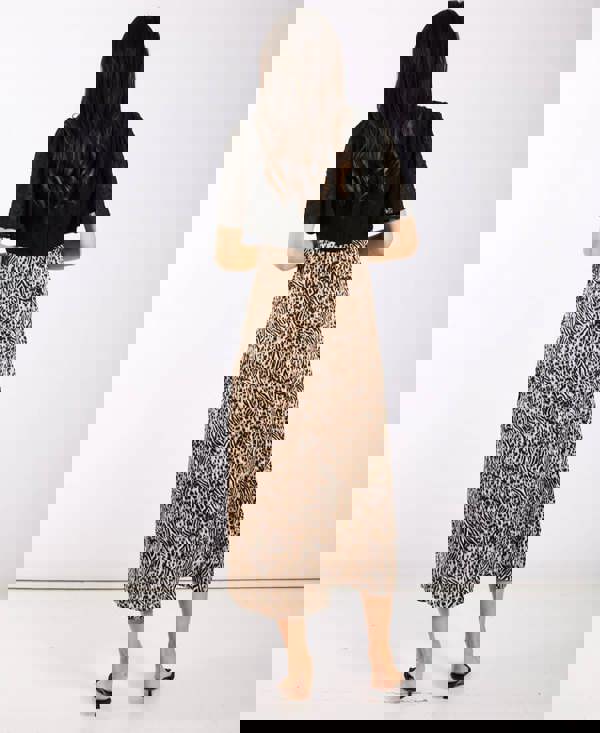 Animal Satin Mix Flutter Sleeve Midi Dress back