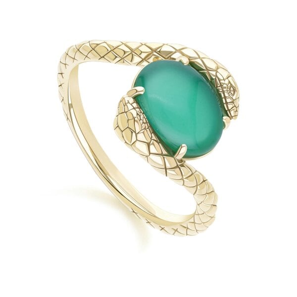 Gemondo ECFEW Oval dyed green chalcedony by pass snake set cabochon ring in gold vermeil sterling silver