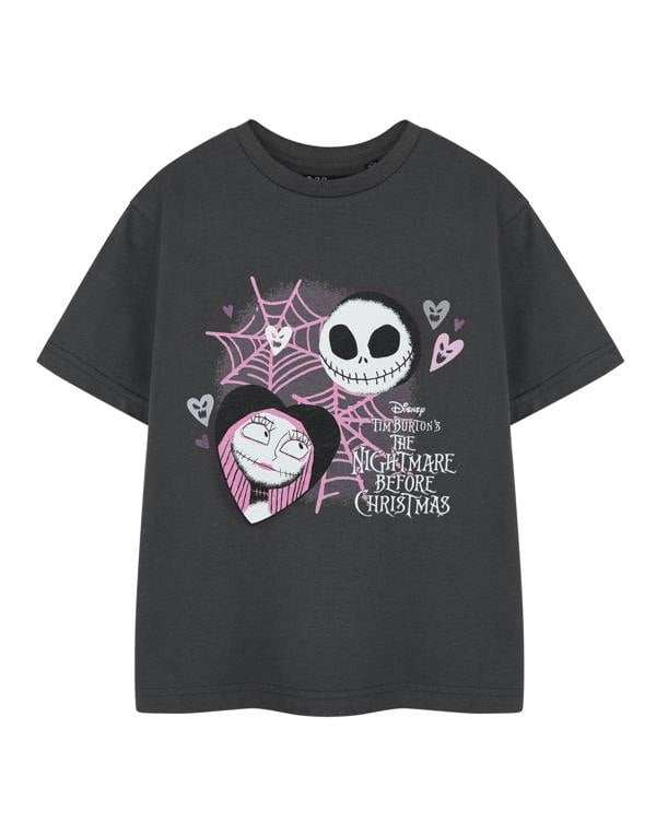 Disney The Nightmare Before Christmas Girls Grey Lovers Short Sleeved T-Shirt