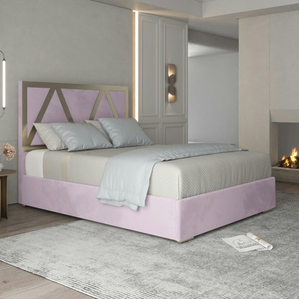 Casa Magna Alison Upholstered Soft Velvet Metal Bed Frame - Pink