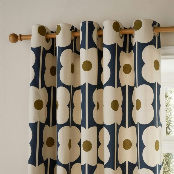 Orla Kiely Abacus Flower Navy Fully Lined Ready Made Eyelet Curtains
