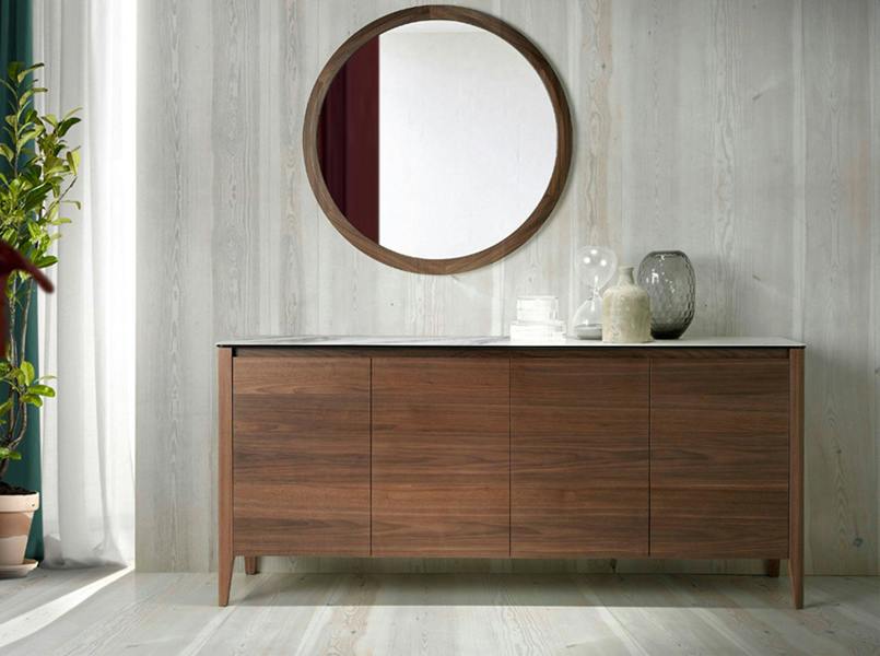Angel Cerdá Walnut Sideboard With Glass Top Imitating Marble 3080