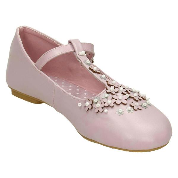 Spot On Girls Spot On Flat T-Bar Flower Trim Shoes
