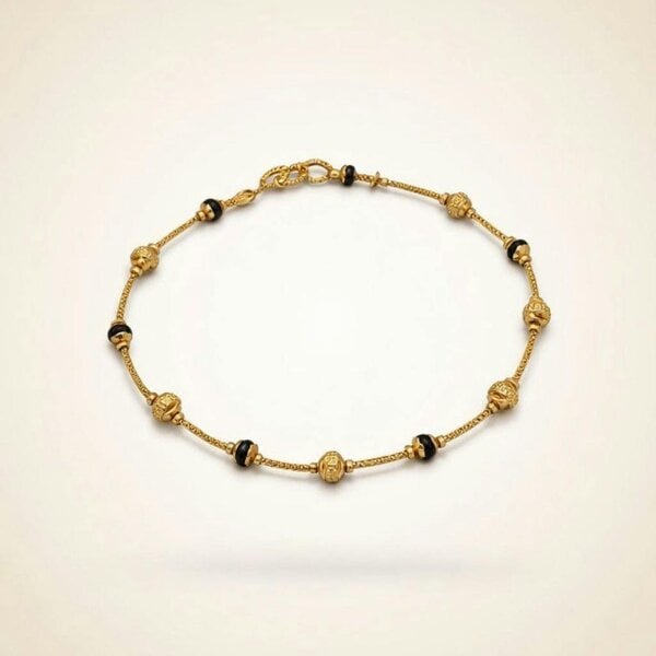 The Colourful Aura Gold Plated Indian Mangalsutra Black Bead Filigree Ball Bracelet