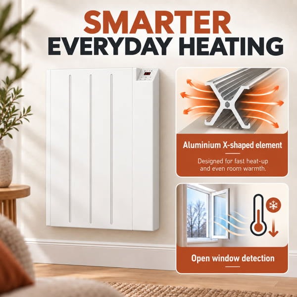 MYLEK Electric Radiator Panel Heater WIFI Smart APP Eco 600W Bathroom Safe Wall Mounted Timer Thermostat