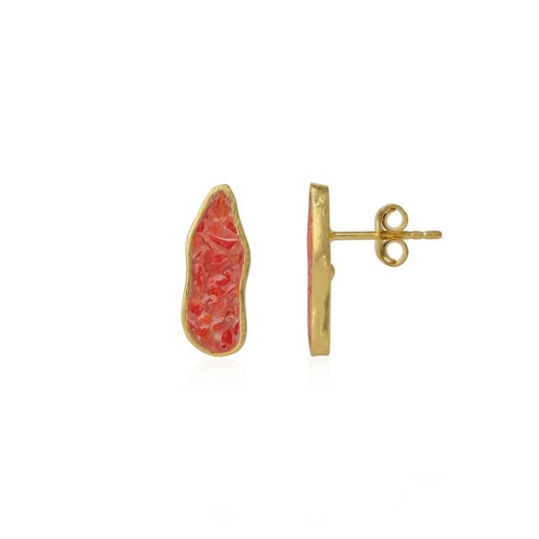 Spero London Molten Dripping Coral and Amber Sterling Silver Gold Plated Earrings