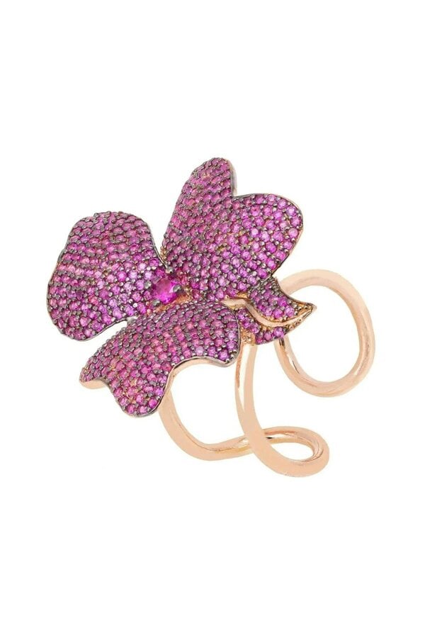 Latelita Flower Cocktail Ring Rosegold Ruby