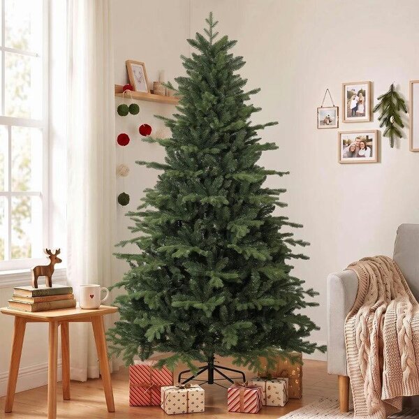 Bobobiy 7ft Artificial Christmas Tree with 2080 Realistic Tips, Hinged Xmas Tree with Wide Shape for Home Office, Green