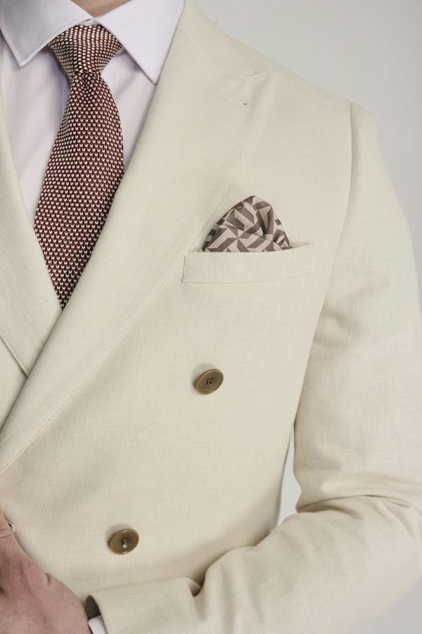 Harry Brown London Giacomo Cotton Linen Double Breasted Suit Jacket in Stone