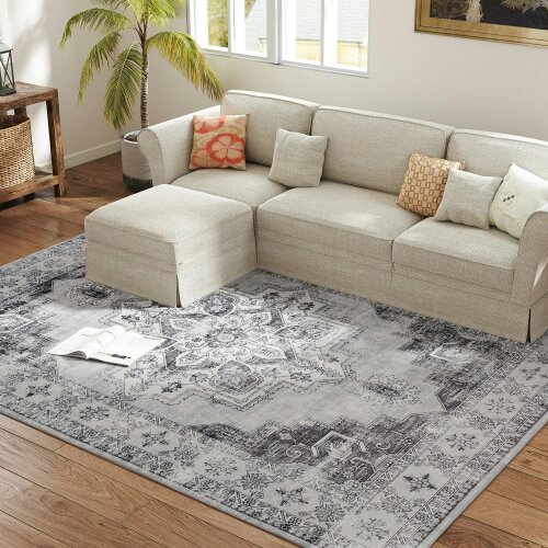 Wyld Haus Vera 290 x 200 cm Polyester Grey Vintage Style Non Slip Washable Rug