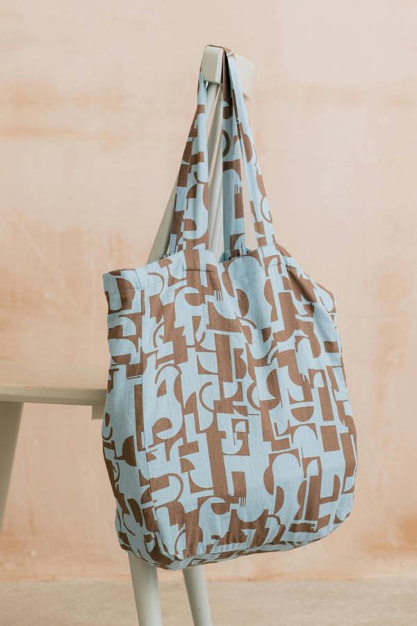 Linen Blend Highline Print Tote Bag Mocha