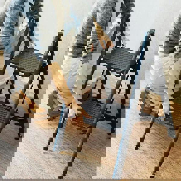 Gr8 Home 2 Step Ladder Black Folding Stool Non Slip Heavy Duty Carbon Steel Lightweight