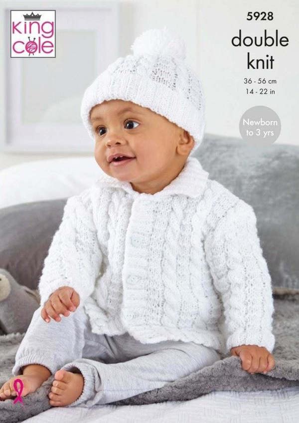King Cole Big Value Baby DK Knitting Pattern 5928, Jackets, Headwear, Gloves, Blankets for Baby, 14 - 22 Inches