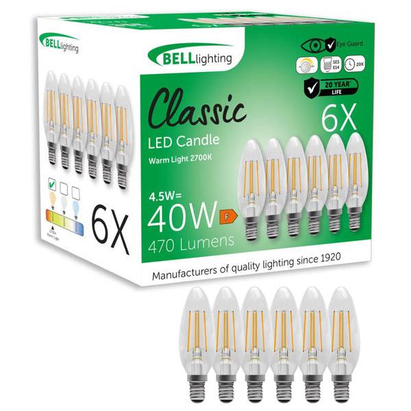 BELL Lighting E14 Screw Dimmable LED Filament Candle 4.5W Light Bulbs