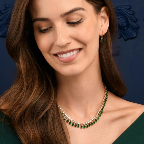 Zavana Green Crystal Necklace with Round & Pear Shaped Cubic Zirconia Stones For Women