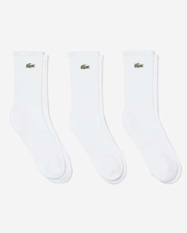 Lacoste Mens 3 - Pack Long Ribbed Socks - White 001 | CHO | Designer Mens Socks